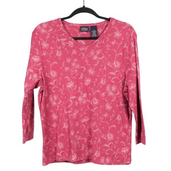 Sonoma VNeck Shirt Womens NWOT Pink Floral 3/4 Sleeve Cotton Lightweight Casual - Picture 1 of 5